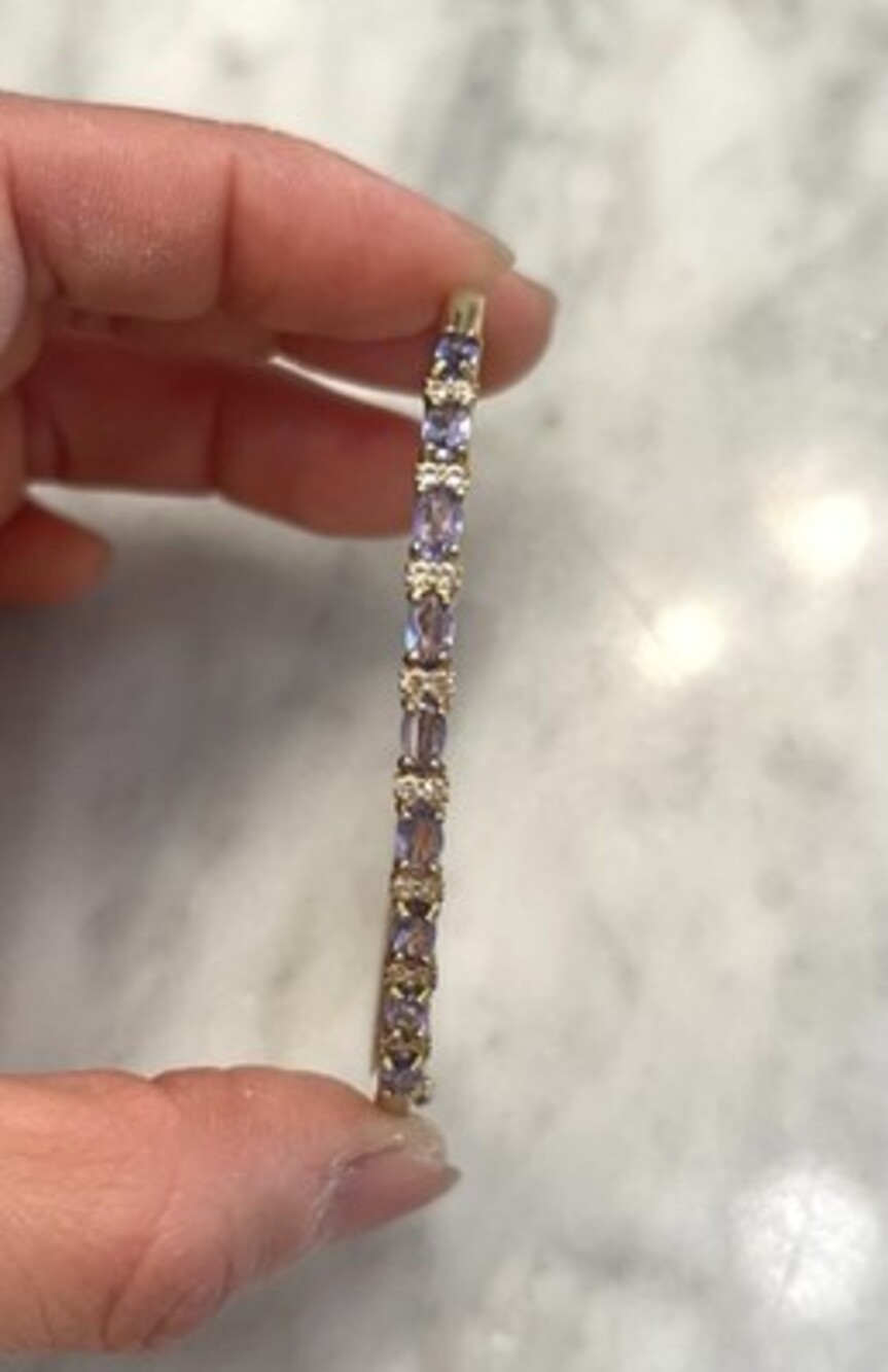 Gold Vermeil Over 925 Silver Amethyst And Cz Bracelet Bangle. Size 7.5